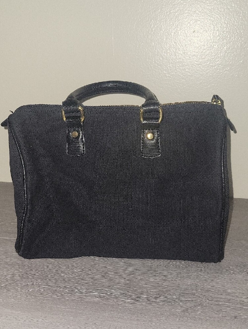 Victoria's Secret Black Canvas Handbag with Gold Logo Plaque - Picture 6 of 11